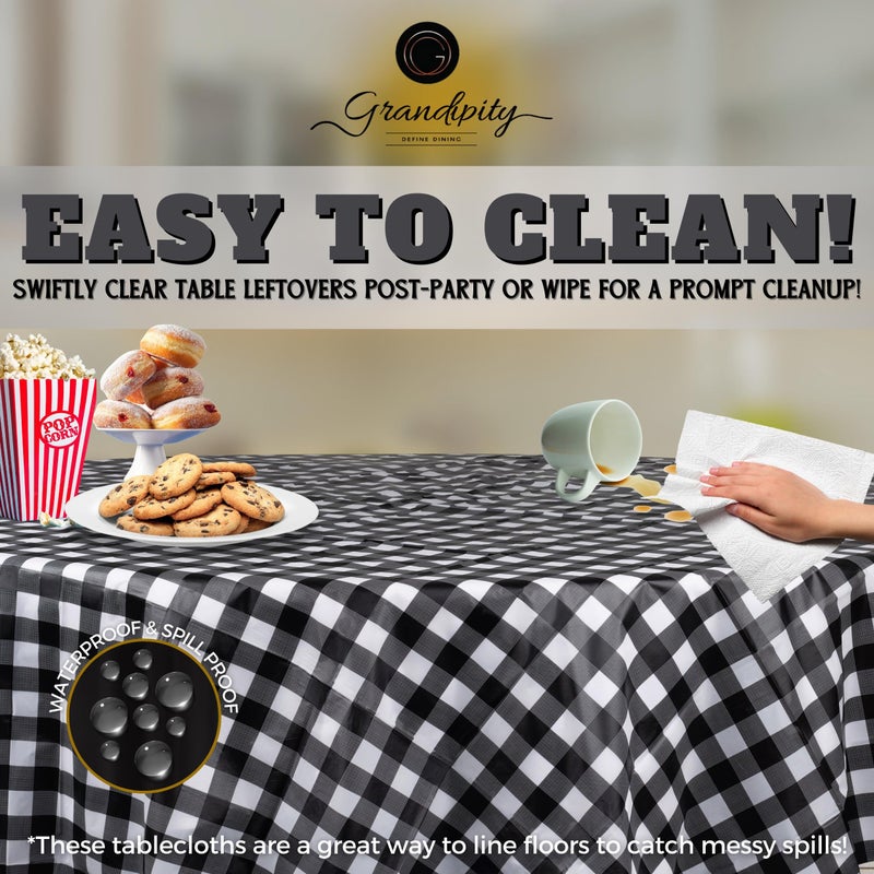 Grandipity Black Gingham Checkered Plastic Table Cloth Disposable (6 Pk) 84in Round Tablecloth Premium Party Table Cloths Disposable - Perfect Table Cloth Round Cover for Any Table Up to 6 Feet - Image 3